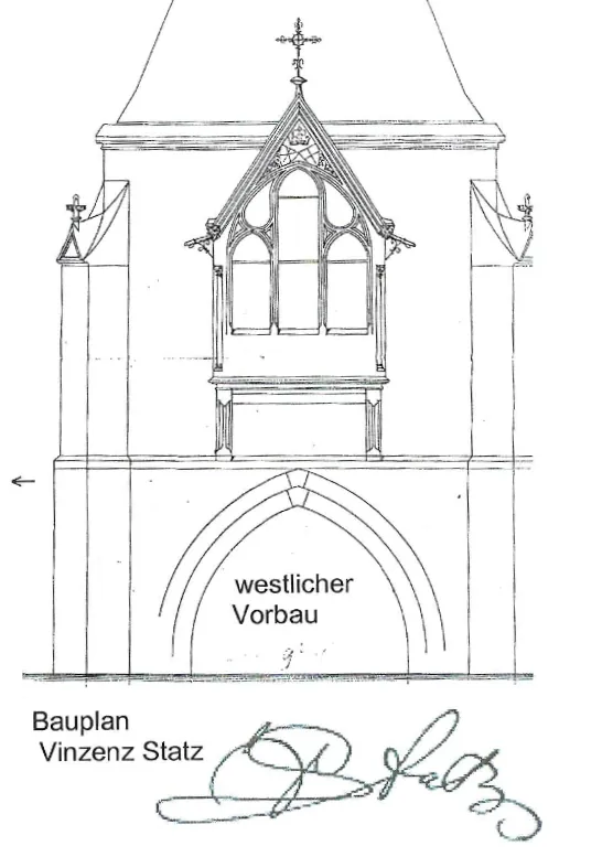 Historischer Bauplan der Kapelle von Vinzenz Statz, westlicher Vorbau