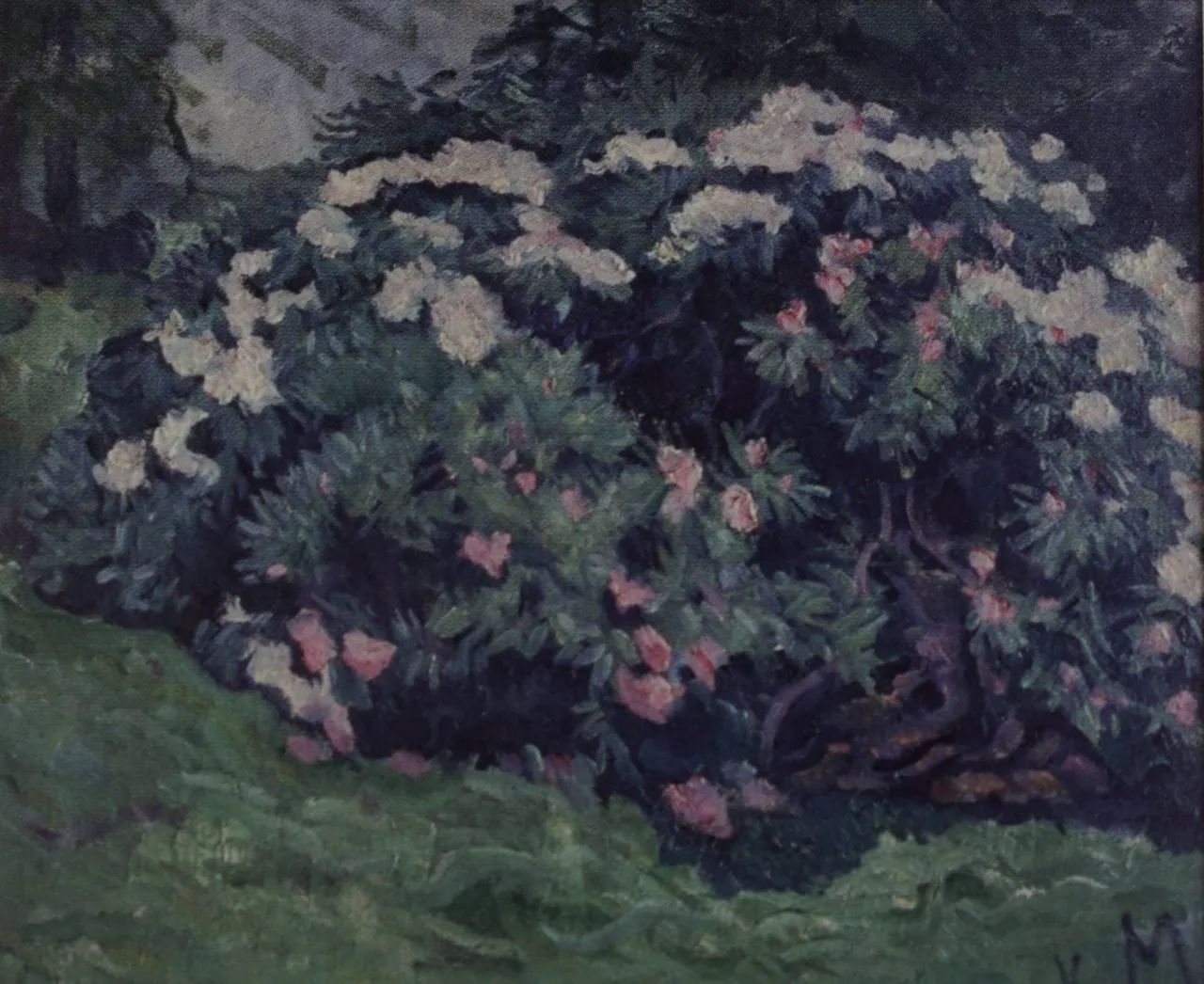 Gemälde Rhododendronbusch von Marie von Malachowski, um 1918